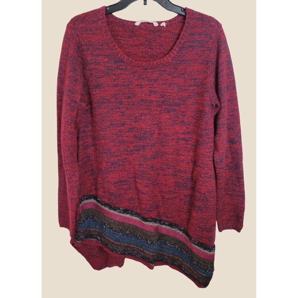 Soft Surroundings Sweater Asymmetrical Boho Marled Knit Tunic Pullover Red L
